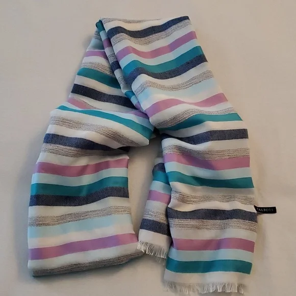 Talbots pink/turquoise/grey striped scarf - Picture 3 of 3